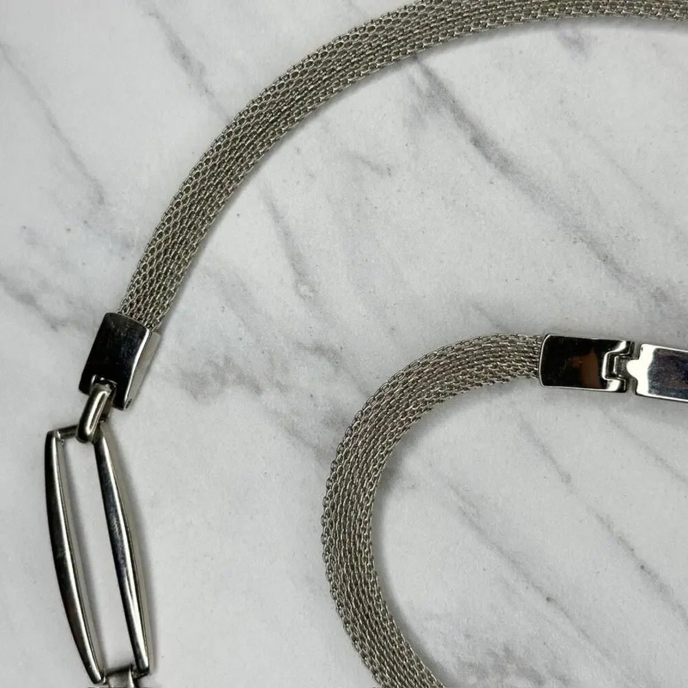 Silver Tone Metal Mesh Chain Belt Oval Bar Stations Buckle Large (L) ✨